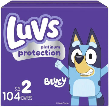 Luvs Size 2 Baby Diapers, Platinum Protection Bluey Diapers for Day & Night,Size 2 (12-18 lb), 104 Count