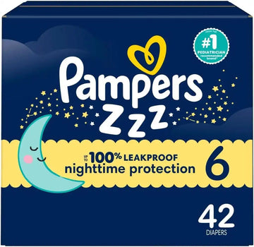 Pampers, Zzz Overnight Diapers, Size 6 (35+ lbs), Nighttime Protection Disposable Baby Diaper, Night Time Leak and Skin Protection, 42 Count