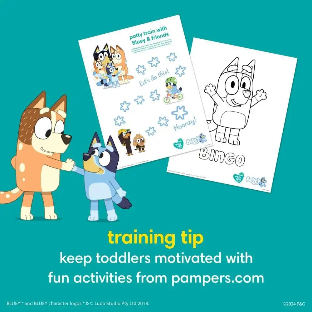 Pampers Easy Ups Pull On Bluey Training Pants Boys and Girls, 4T-5T, One Month Supply (104 Count) with Sensitive Water Based Baby Wipes 4X Pop-Top Packs (336 Count)
