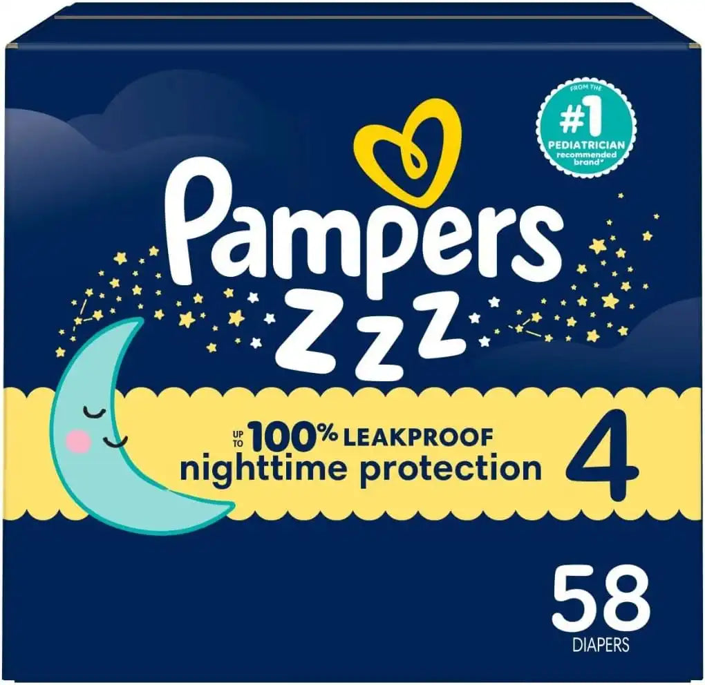 Pampers, Zzz Overnight Diapers, Size 4 (22-37 lbs), 58 Count