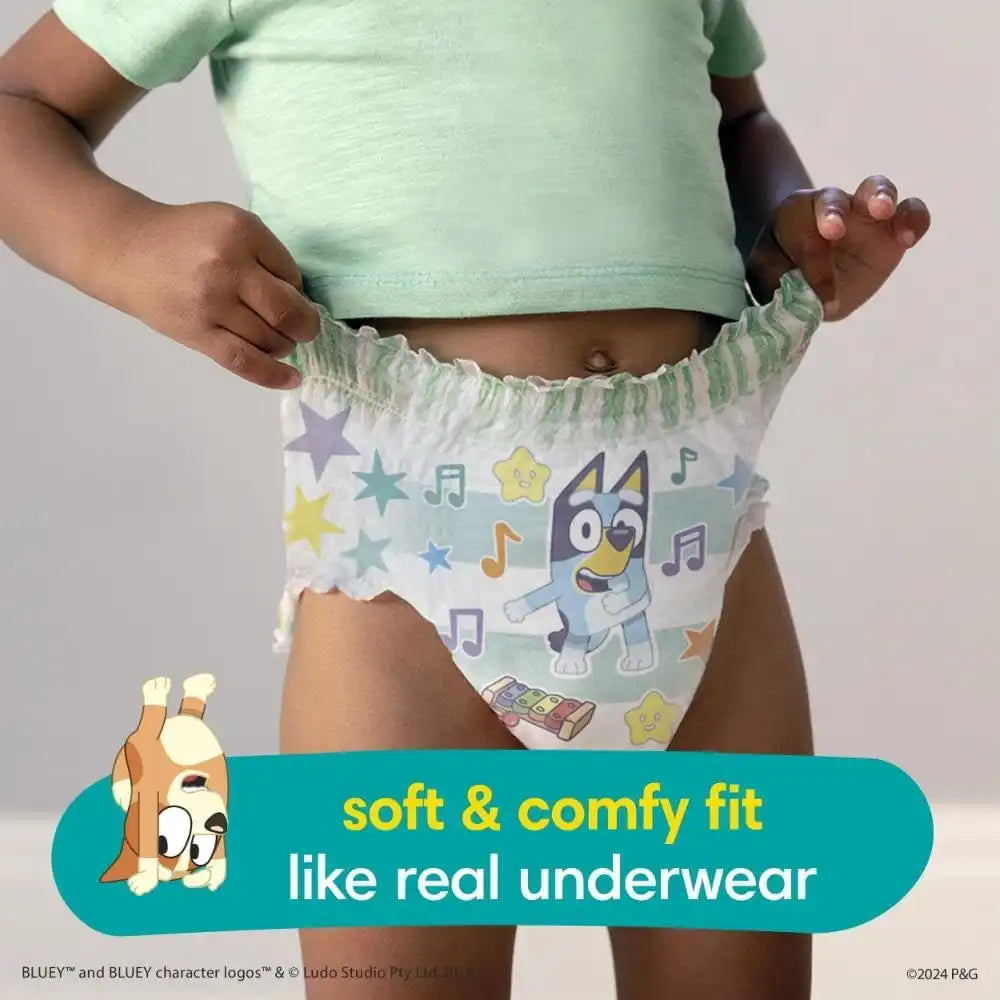 Pampers Easy Ups Pull On Bluey Training Pants Boys and Girls, 3T-4T, One Month Supply (124 Count) with Sensitive Water Based Baby Wipes 4X Pop-Top Packs (336 Count)