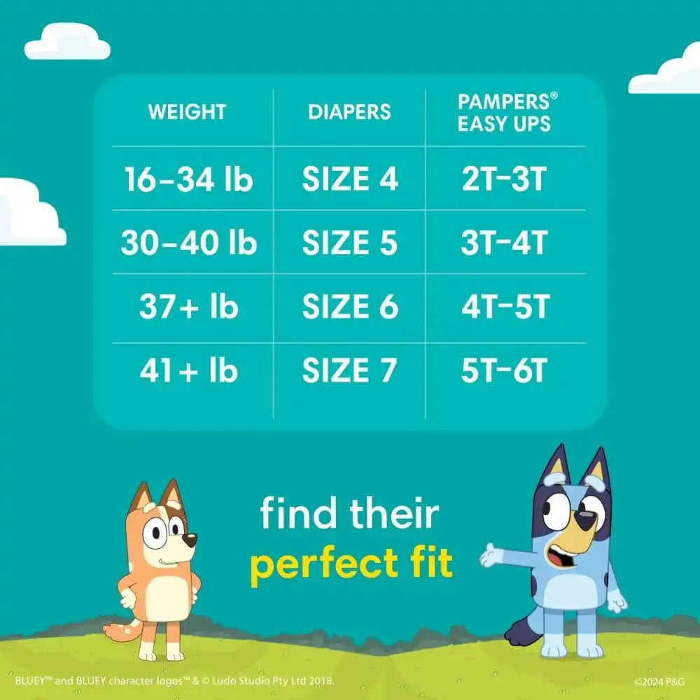 Pampers Easy Ups Pull On Bluey Training Pants Boys and Girls, 4T-5T, One Month Supply (104 Count) with Sensitive Water Based Baby Wipes 4X Pop-Top Packs (336 Count)