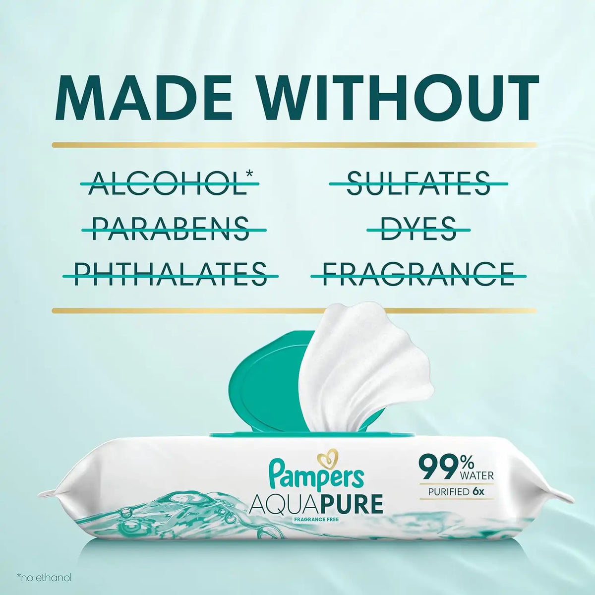Pampers Aqua Pure Baby Wipes, 99% Water, Fragrance Free, Unscented, Water Based, Multi-Use, 448 Wipes Total (8X Flip-Top Packs) [Packaging May Vary]