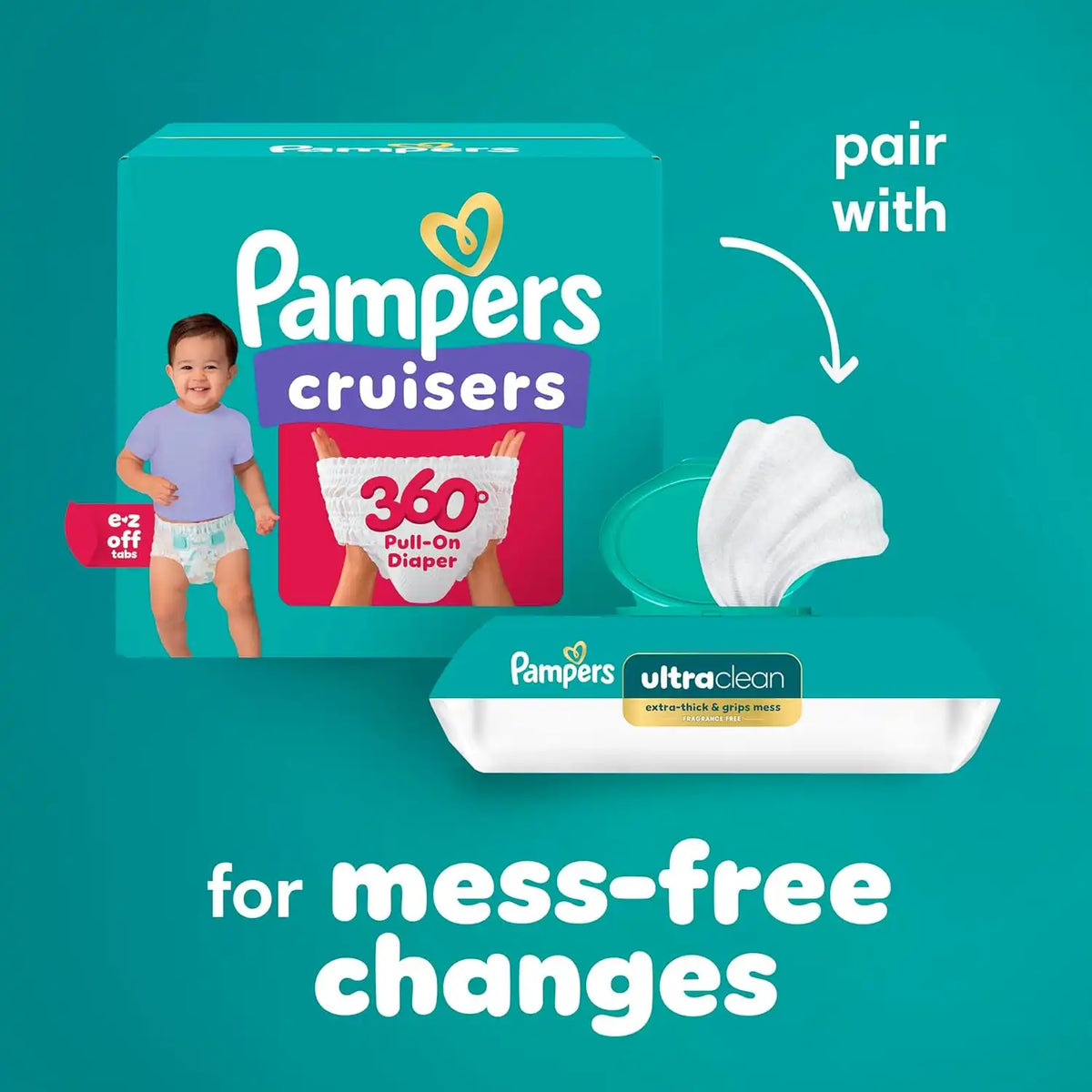 Pampers Diapers - Cruisers 360 - Size 5, 128 Count, Babyproof up to 100% Leakproof Pull-On Diaper