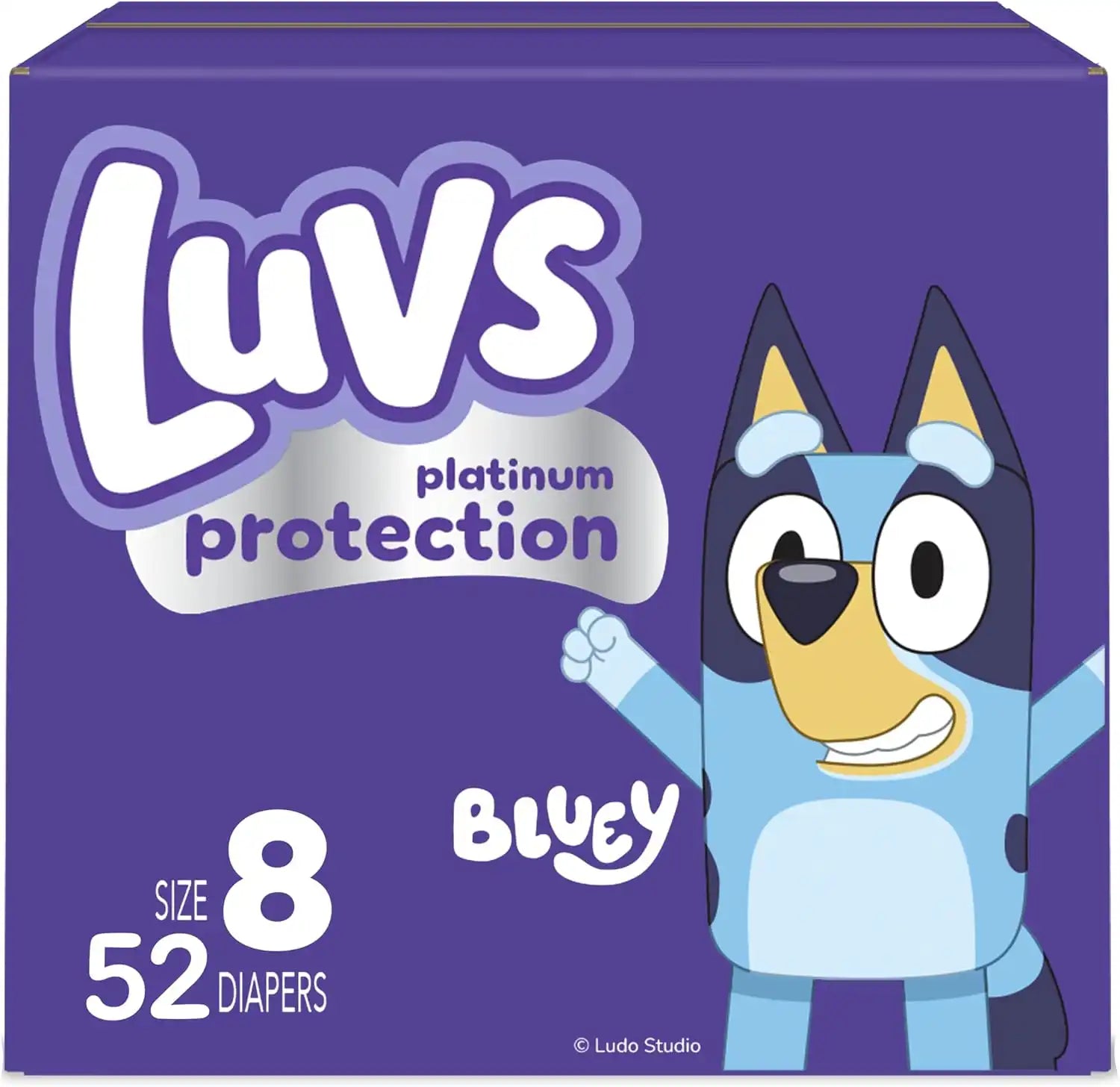 Luvs Size 8 Baby Diapers, Platinum Protection Bluey Diapers for Day & Night,Size 8 (46+ lb), 52 Count