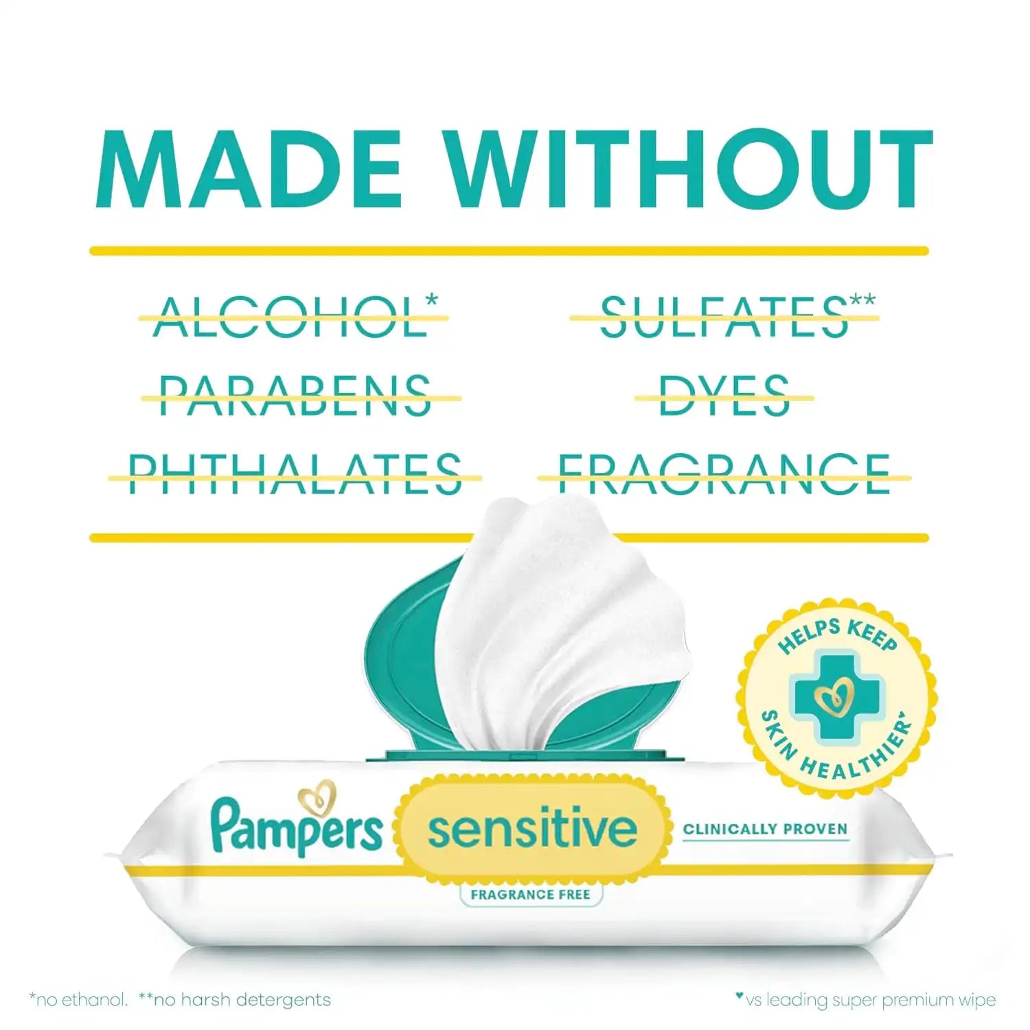 Pampers Sensitive Baby Wipes, Clinically Proven, Fragrance Free, Unscented, Water Based, Hypoallergenic, Multi-Use, Hand Wipes 672 Wipes Total (12X Flip-Top Packs) [Packaging May Vary]