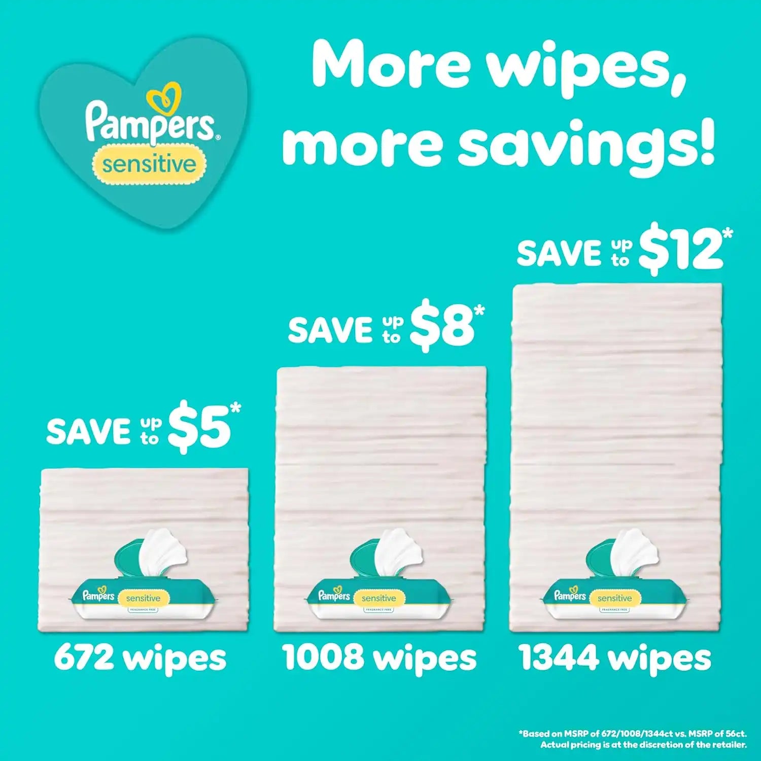 Pampers Sensitive Baby Wipes, Water Based Baby Wipes, Fragrance Free and Hypoallergenic, 588 Wipes Total (7X Refill Packs) [Packaging May Vary]