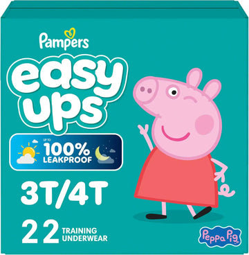 Easy Ups Girls & Boys Potty Training Pants, Size 5 (3T4T), 22 Count, Peppa Pig Absorbent Training Underwear, Up to 100% Leakproof Day and Night, Hypoallergenic