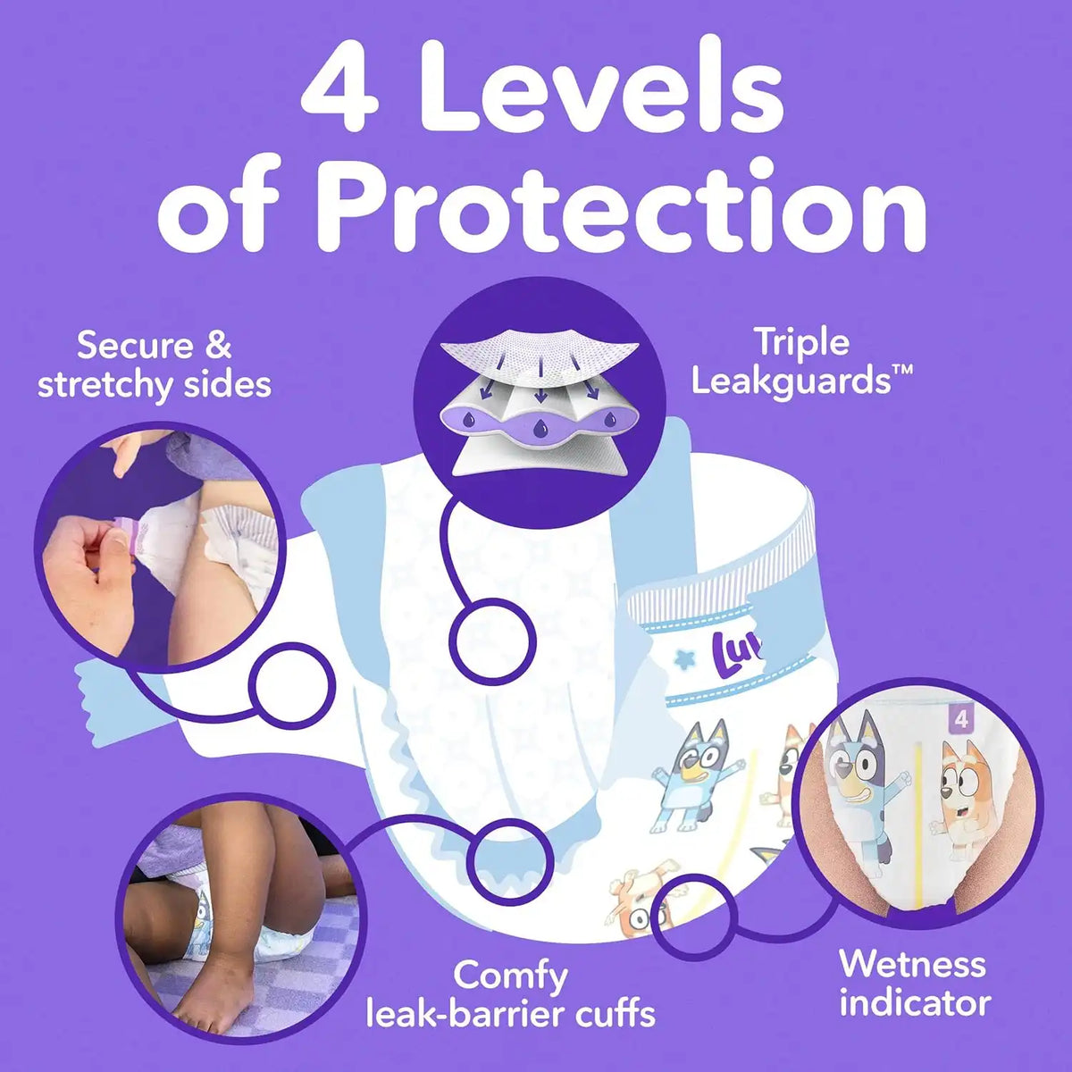 Luvs Size 2 Baby Diapers, Platinum Protection Bluey Diapers for Day & Night,Size 2 (12-18 lb), 104 Count