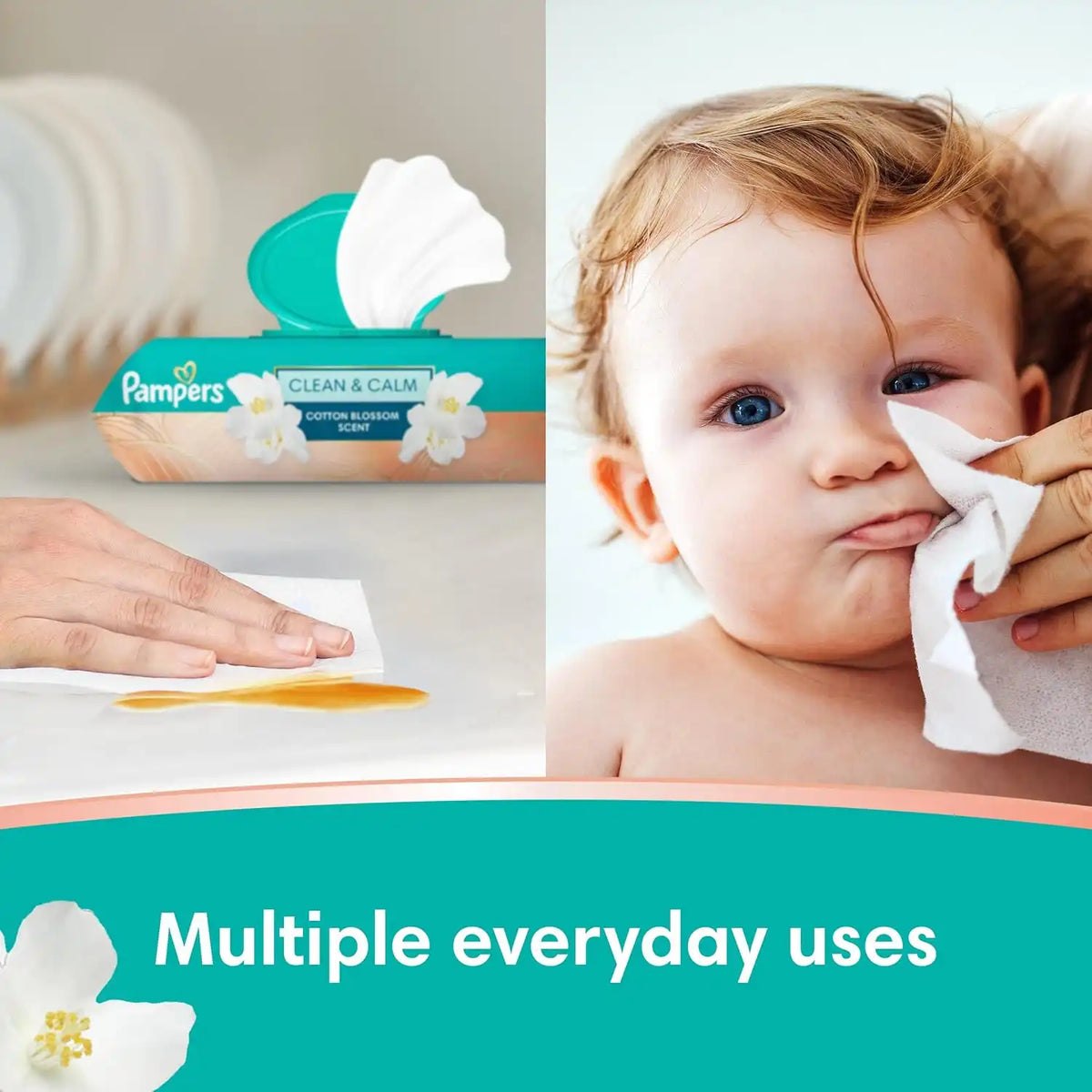 Pampers Wipes, Clean & Calm, Cotton Blossom Scent, 336 Wipes Total (6x Pop-Top Packs)