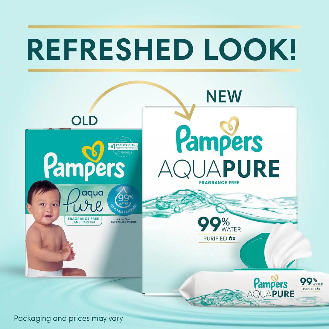 Pampers Aqua Pure Baby Wipes, 99% Water, Fragrance Free, Unscented, Water Based, Multi-Use, 672 Wipes Total (12X Flip-Top Packs) [Packaging May Vary]