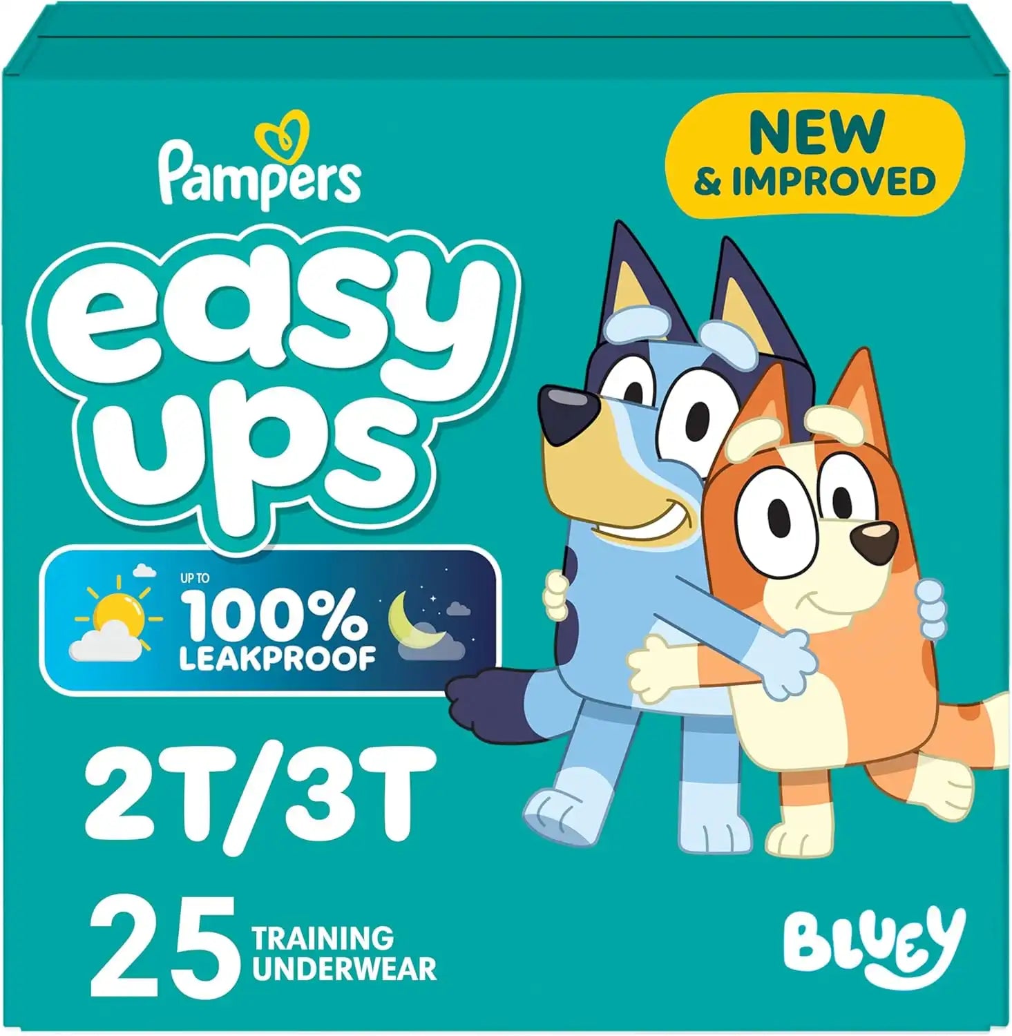 Easy Ups Girls & Boys Potty Training Pants, Size 4 (2T3T), 25 Count, Bluey Absorbent Training Underwear, Up to 100% Leakproof Day and Night, Hypoallergenic