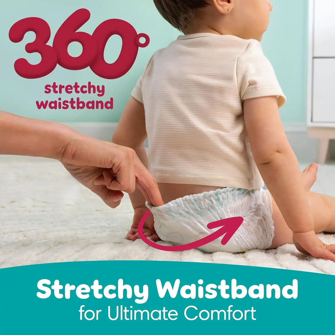 Pampers Diapers - Swaddlers 360° - Size 5, 116 Count, up to 100% Leakproof Comfy Dry Fit, Designed for Easy Changes, Pull On Baby Diaper (Packaging May Vary)