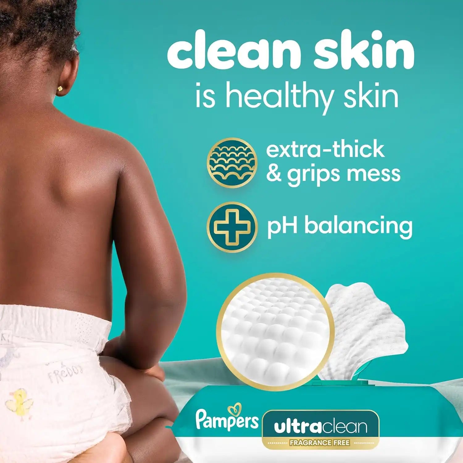 Pampers Ultraclean Baby Wipes (Previously 'Free & Gentle'), 99% Water, Hypoallergenic, Unscented, 100% Plant Based, Plastic-Free, 624 Wipes Total (8X Flip-Top Packs)