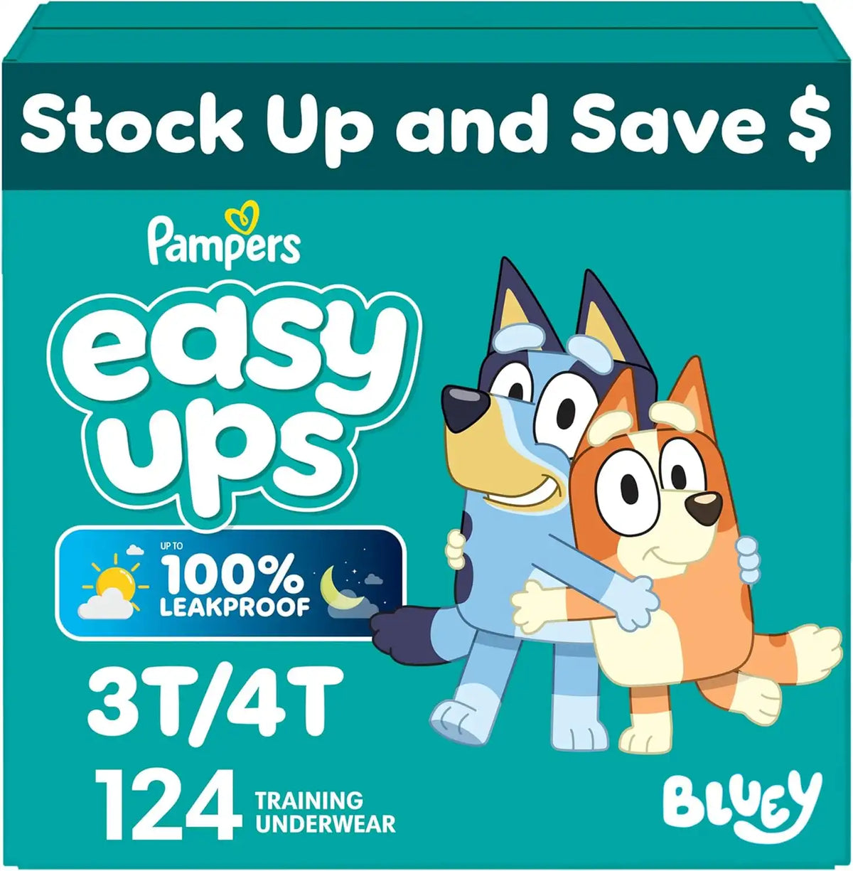 Pampers Training Pants - Easy Ups Boys & Girls Bluey - Size 3T-4T, 124 Count, Children's Potty Underwear (Packaging May Vary)