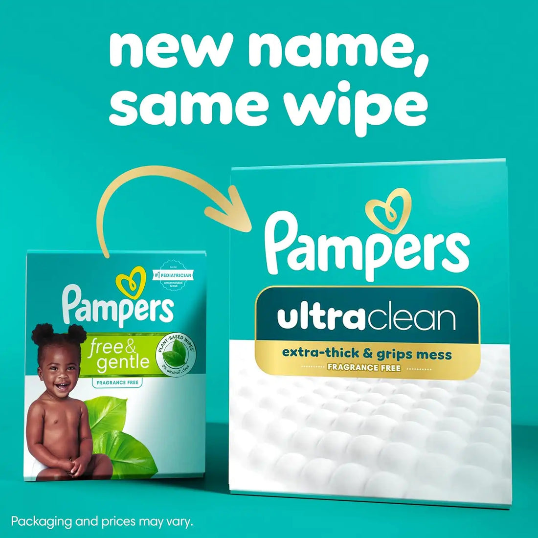 Pampers Ultraclean Baby Wipes (Previously 'Free & Gentle'), 99% Water, Hypoallergenic, Unscented, 100% Plant Based, Plastic-Free, 156 Wipes Total (2X Flip-Top Packs)