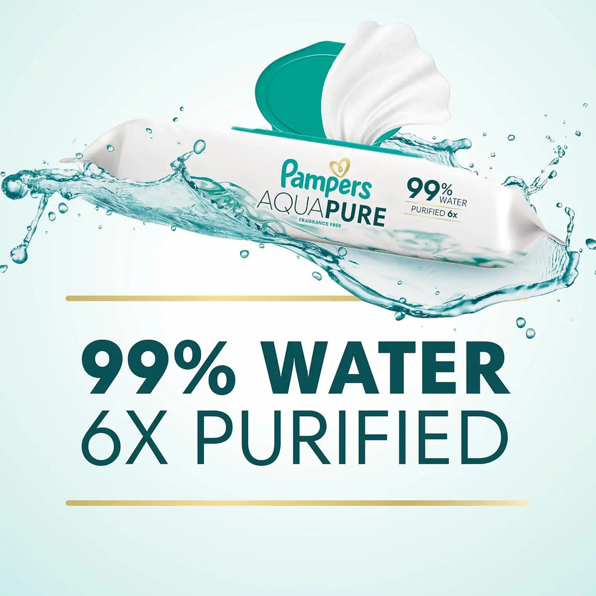 Pampers Aqua Pure Baby Wipes, 99% Water, Fragrance Free, Unscented, Water Based, Multi-Use, 448 Wipes Total (8X Flip-Top Packs) [Packaging May Vary]